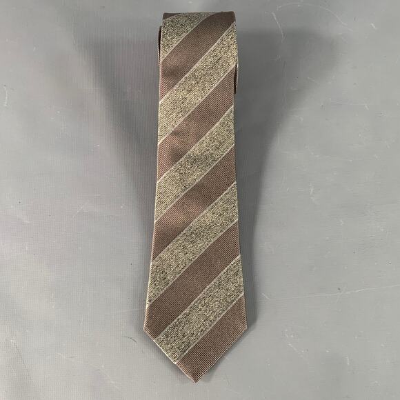 BRUNELLO CUCINELLI Grey Silver Diagonal Stripe Skinny Tie - Picture 2 of 3